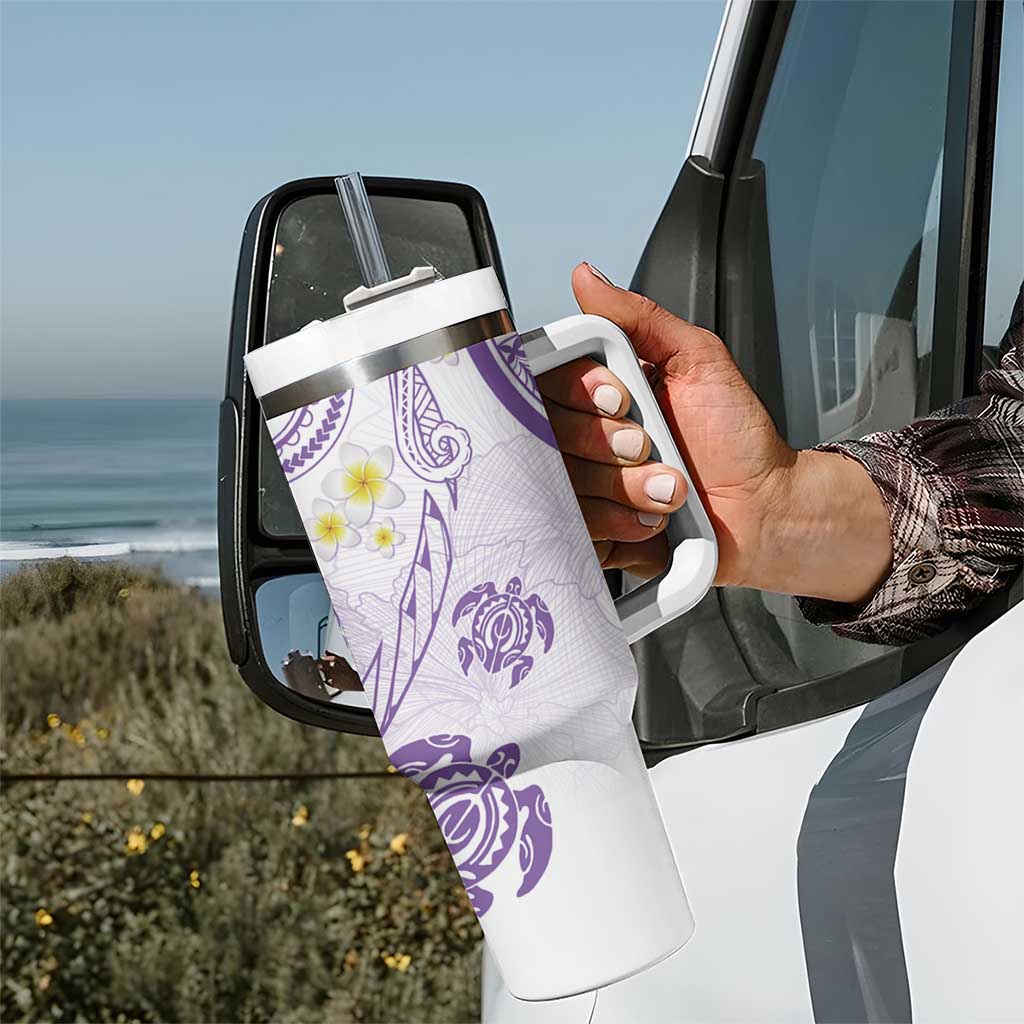 Polynesia Tribal Tumbler With Handle Lilac Plumeria Tentacles