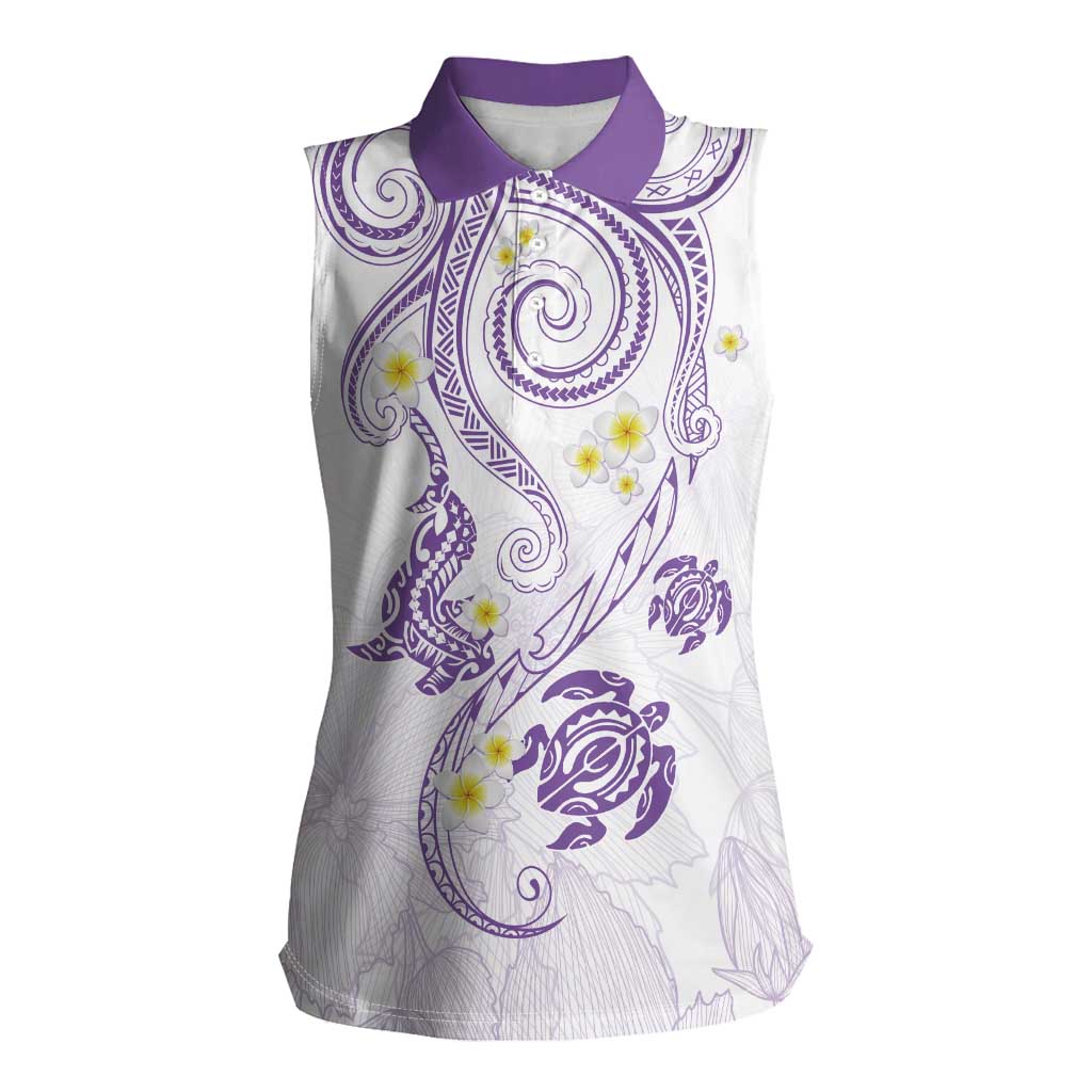 Polynesia Tribal Women Sleeveless Polo Shirt Lilac Plumeria Tentacles LT7 Female Lilac - Polynesian Pride