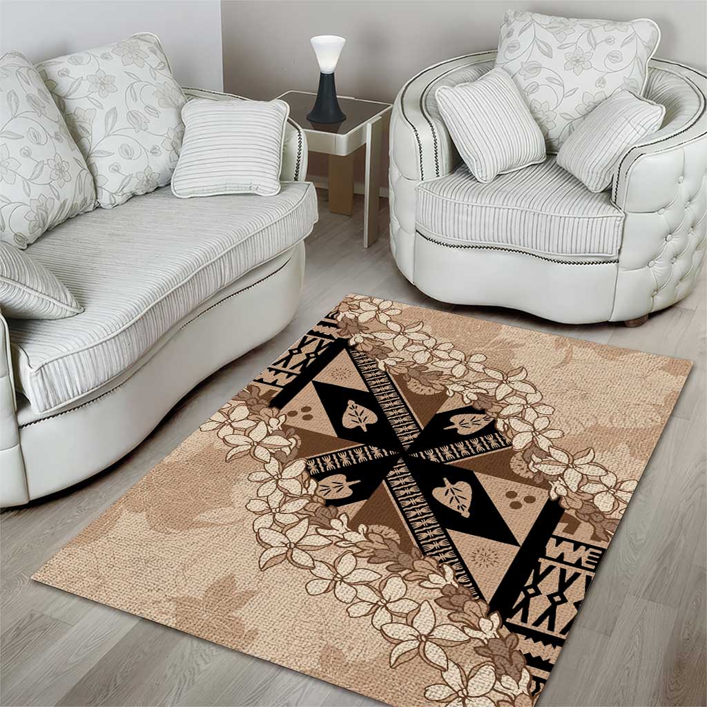 Bula Fiji Plumeria Tagimoucia Salusalu Beige Area Rug Kaiviti Masi LT7 - Polynesian Pride