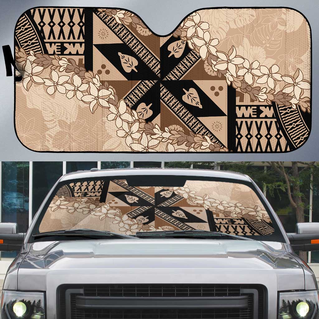 Bula Fiji Plumeria Tagimoucia Salusalu Beige Auto Sun Shade Kaiviti Masi LT7 Beige - Polynesian Pride