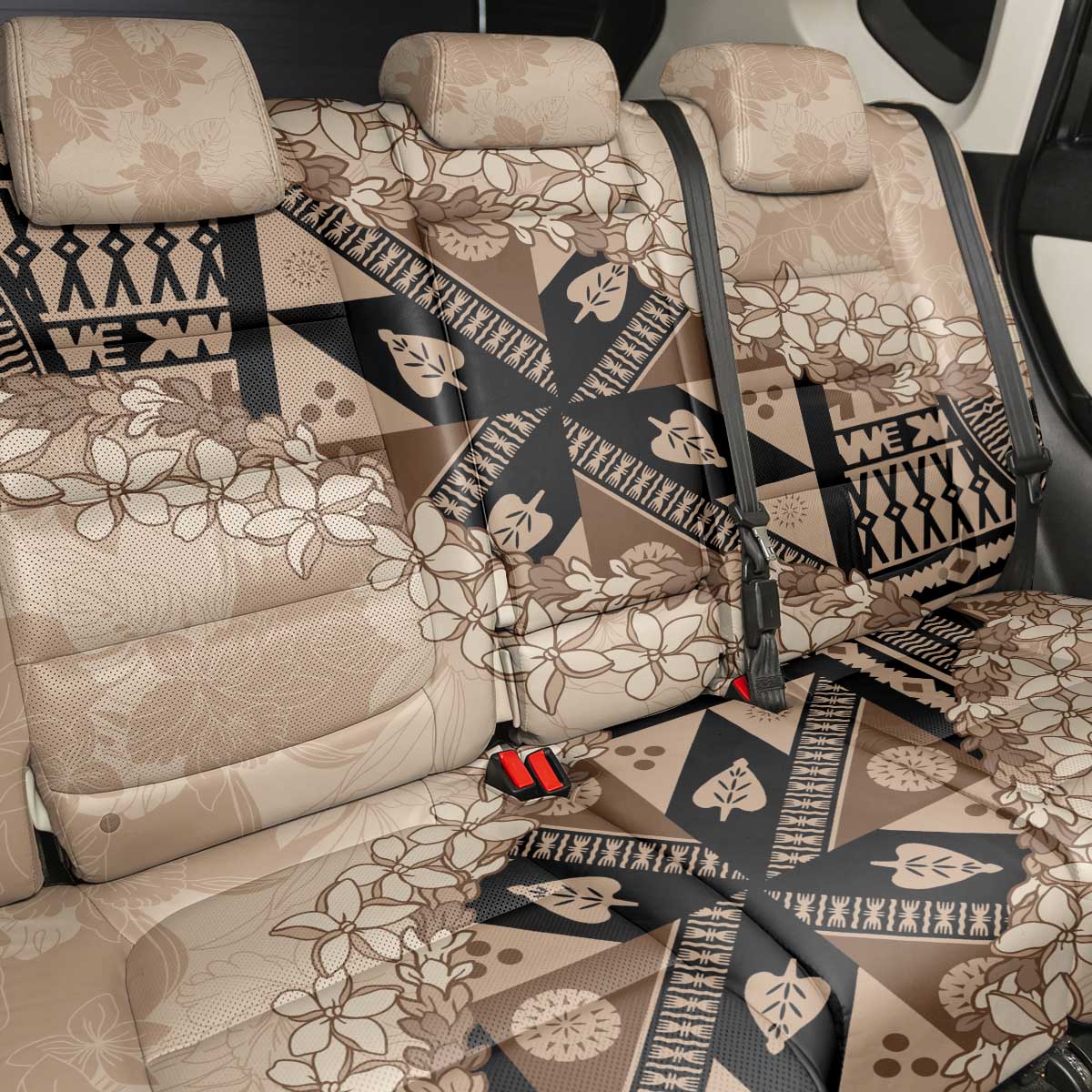 Bula Fiji Plumeria Tagimoucia Salusalu Beige Back Car Seat Cover Kaiviti Masi LT7 - Polynesian Pride