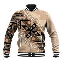 Bula Fiji Plumeria Tagimoucia Salusalu Beige Baseball Jacket Kaiviti Masi LT7 Unisex Beige - Polynesian Pride