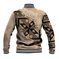Bula Fiji Plumeria Tagimoucia Salusalu Beige Baseball Jacket Kaiviti Masi LT7 - Polynesian Pride