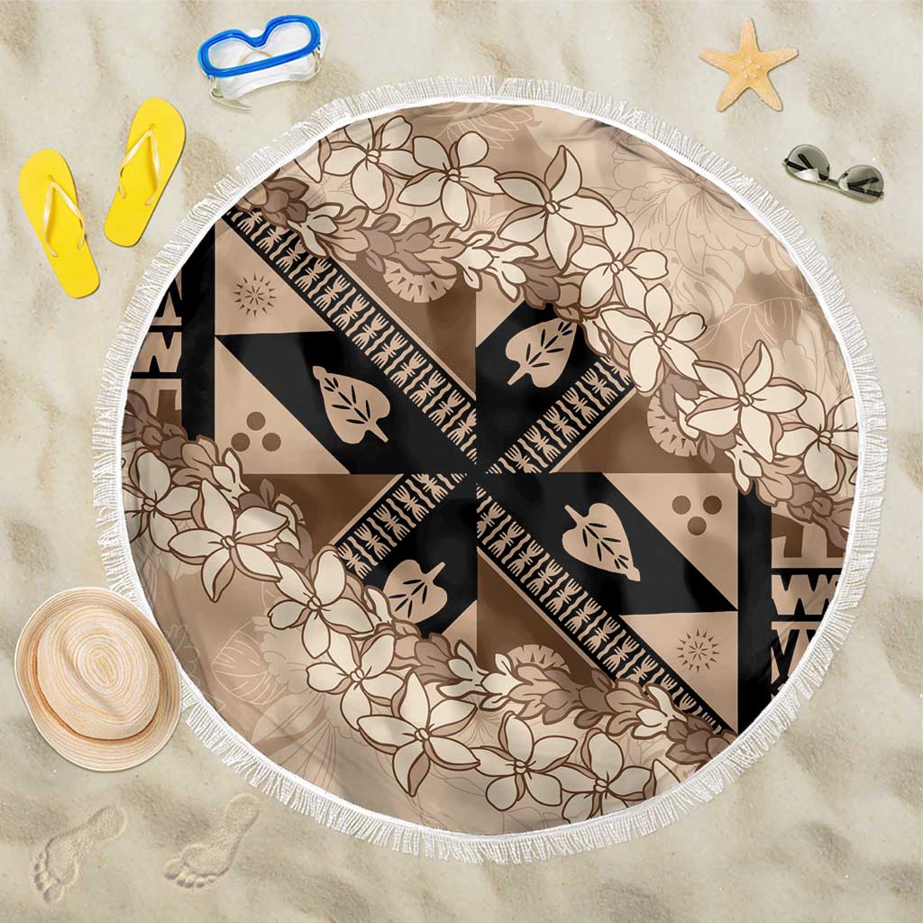 Bula Fiji Plumeria Tagimoucia Salusalu Beige Beach Blanket Kaiviti Masi LT7 One Size 150cm Beige - Polynesian Pride