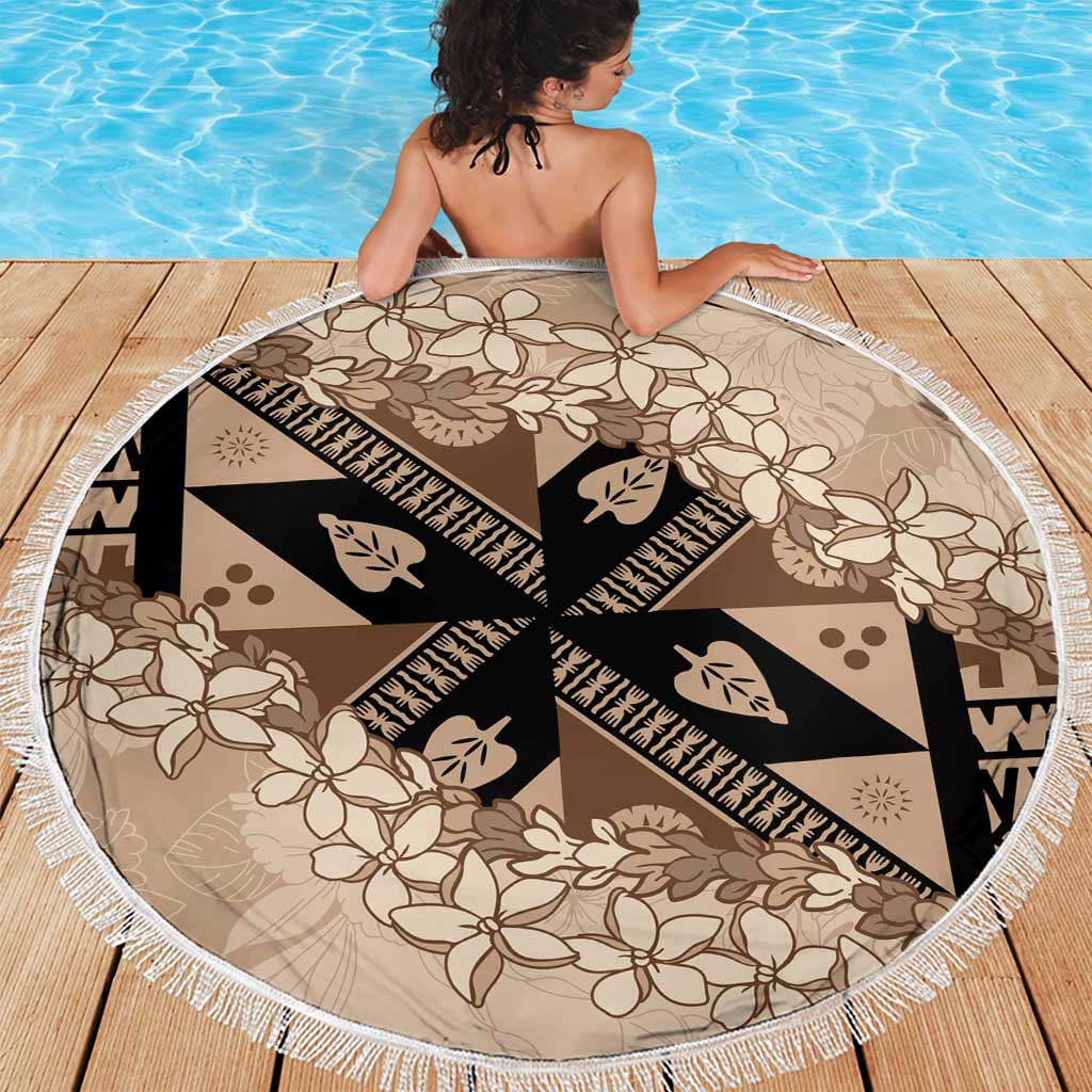 Bula Fiji Plumeria Tagimoucia Salusalu Beige Beach Blanket Kaiviti Masi LT7 - Polynesian Pride