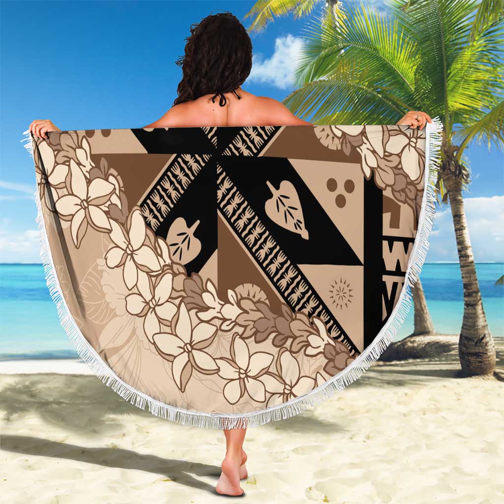Bula Fiji Plumeria Tagimoucia Salusalu Beige Beach Blanket Kaiviti Masi LT7 - Polynesian Pride