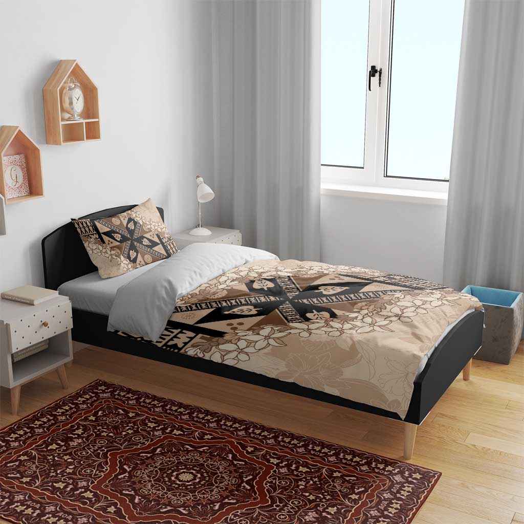 Bula Fiji Plumeria Tagimoucia Salusalu Beige Bedding Set Kaiviti Masi - Polynesian Pride
