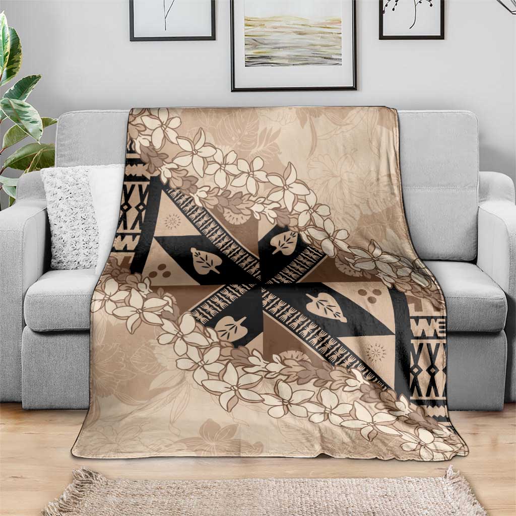 Bula Fiji Plumeria Tagimoucia Salusalu Beige Blanket Kaiviti Masi LT7 - Polynesian Pride