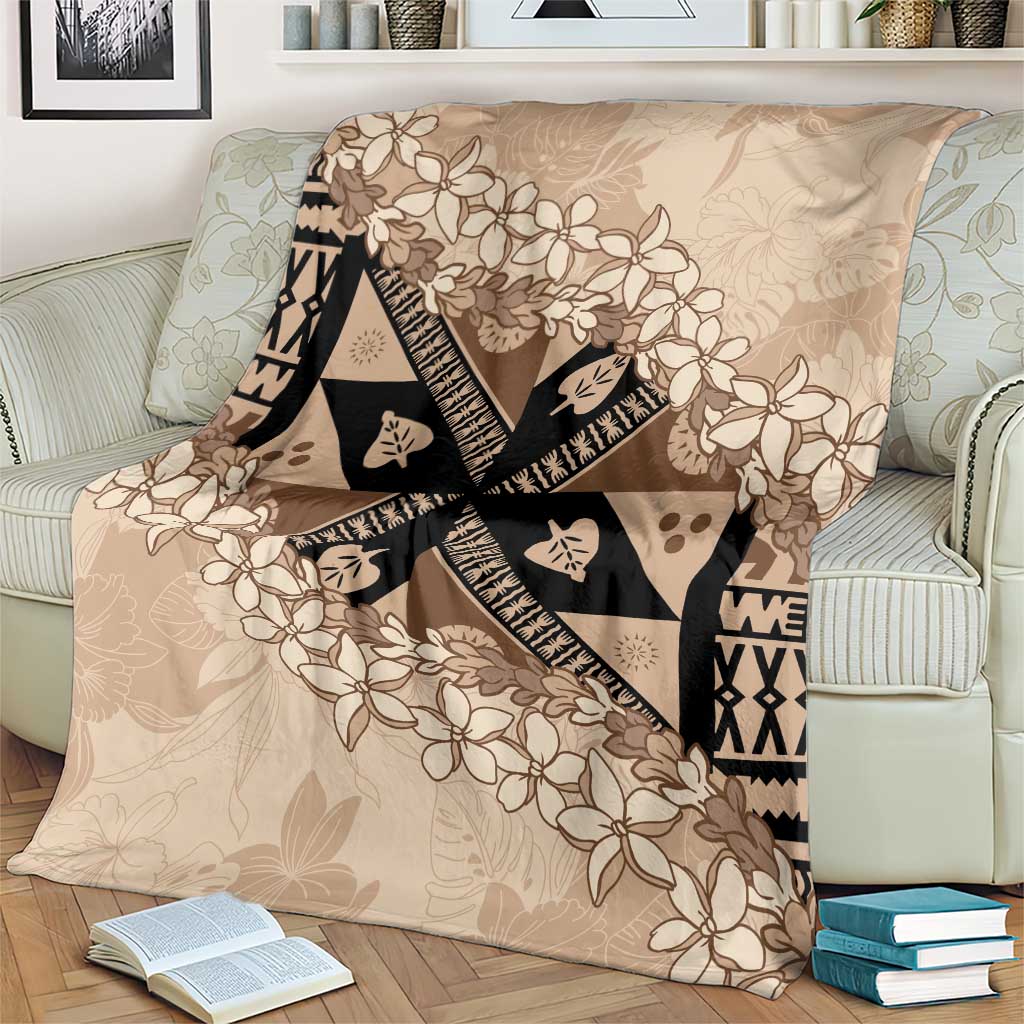 Bula Fiji Plumeria Tagimoucia Salusalu Beige Blanket Kaiviti Masi LT7 - Polynesian Pride