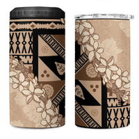 Bula Fiji Plumeria Tagimoucia Salusalu Beige 4 in 1 Can Cooler Tumbler Kaiviti Masi LT7 One Size: 16 oz Beige - Polynesian Pride