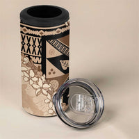 Bula Fiji Plumeria Tagimoucia Salusalu Beige 4 in 1 Can Cooler Tumbler Kaiviti Masi LT7 - Polynesian Pride