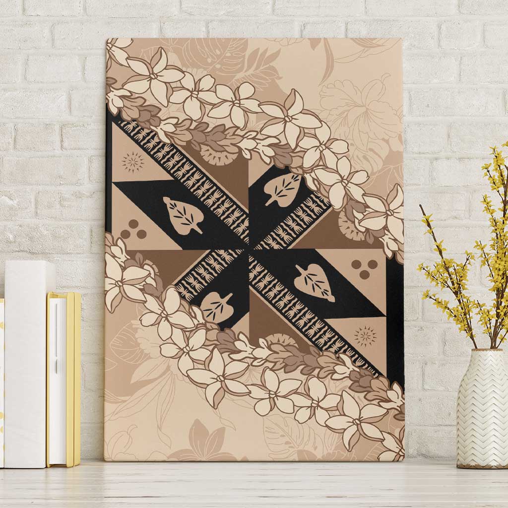 Bula Fiji Plumeria Tagimoucia Salusalu Beige Canvas Wall Art Kaiviti Masi LT7 Without Frame Beige - Polynesian Pride