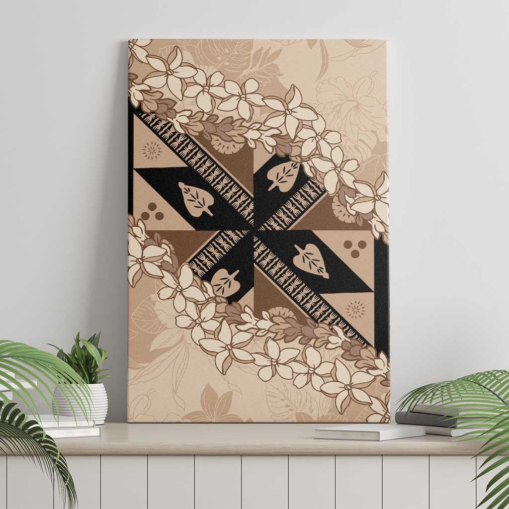Bula Fiji Plumeria Tagimoucia Salusalu Beige Canvas Wall Art Kaiviti Masi LT7 - Polynesian Pride