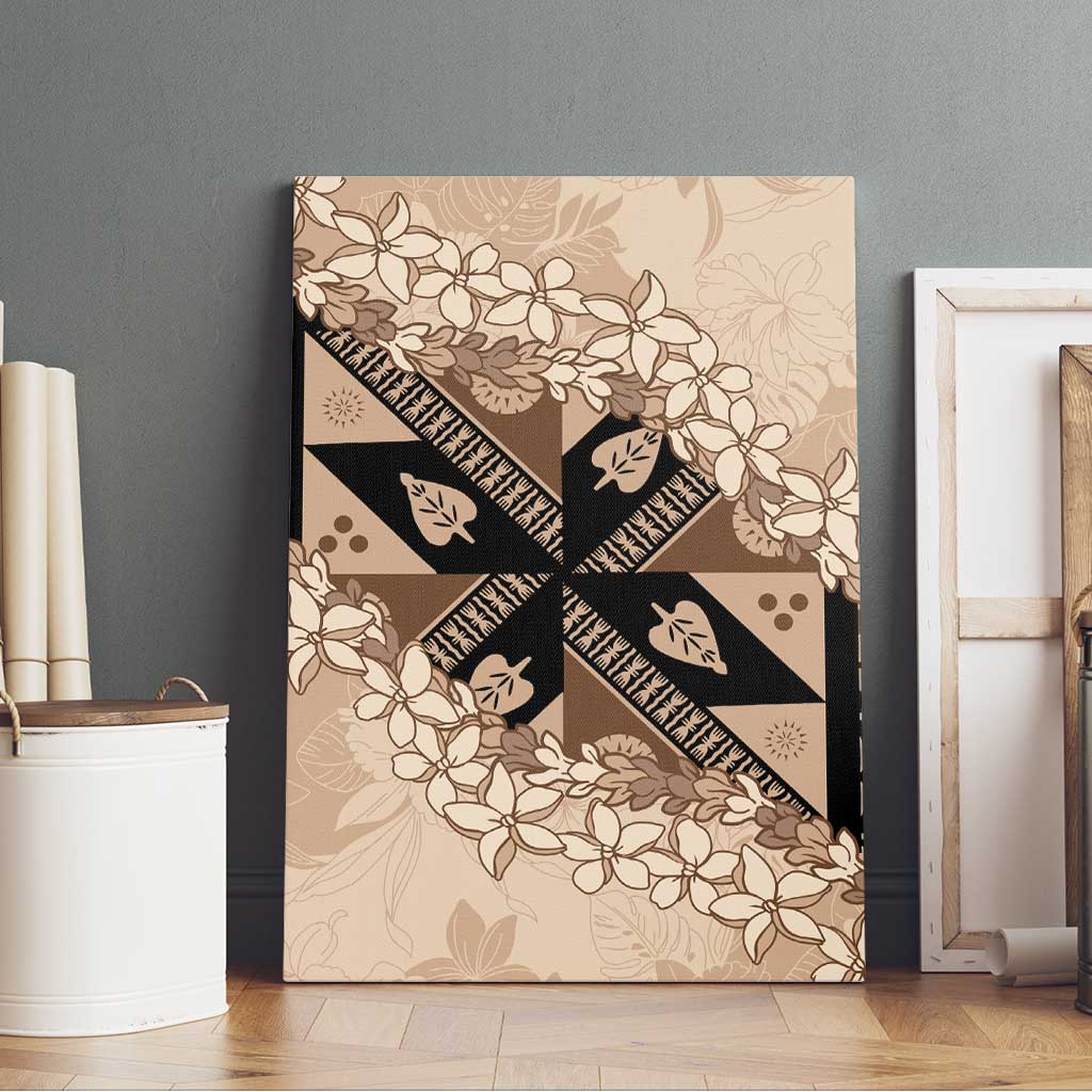 Bula Fiji Plumeria Tagimoucia Salusalu Beige Canvas Wall Art Kaiviti Masi LT7 - Polynesian Pride
