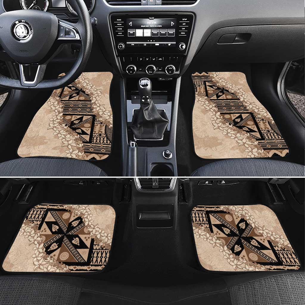 Bula Fiji Plumeria Tagimoucia Salusalu Beige Car Mats Kaiviti Masi LT7 Set 4pcs Beige - Polynesian Pride