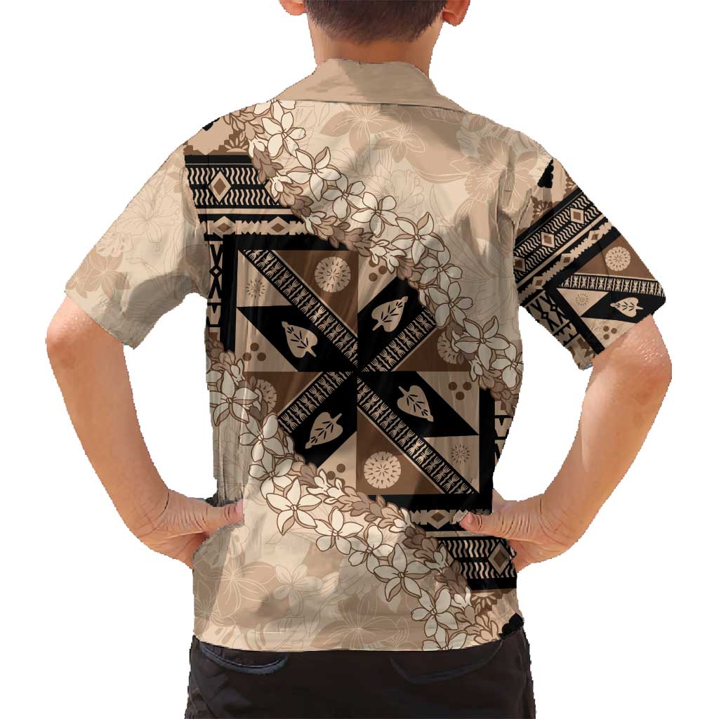 Bula Fiji Plumeria Tagimoucia Salusalu Beige Family Matching Long Sleeve Bodycon Dress and Hawaiian Shirt Kaiviti Masi LT7 - Polynesian Pride