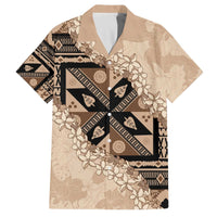 Bula Fiji Plumeria Tagimoucia Salusalu Beige Family Matching Off The Shoulder Long Sleeve Dress and Hawaiian Shirt Kaiviti Masi LT7 Dad's Shirt - Short Sleeve Beige - Polynesian Pride