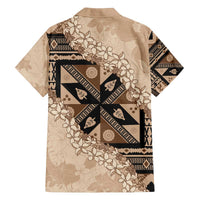 Bula Fiji Plumeria Tagimoucia Salusalu Beige Family Matching Off The Shoulder Long Sleeve Dress and Hawaiian Shirt Kaiviti Masi LT7 - Polynesian Pride