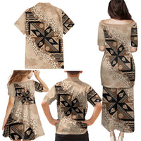 Bula Fiji Plumeria Tagimoucia Salusalu Beige Family Matching Puletasi and Hawaiian Shirt Kaiviti Masi LT7 - Polynesian Pride