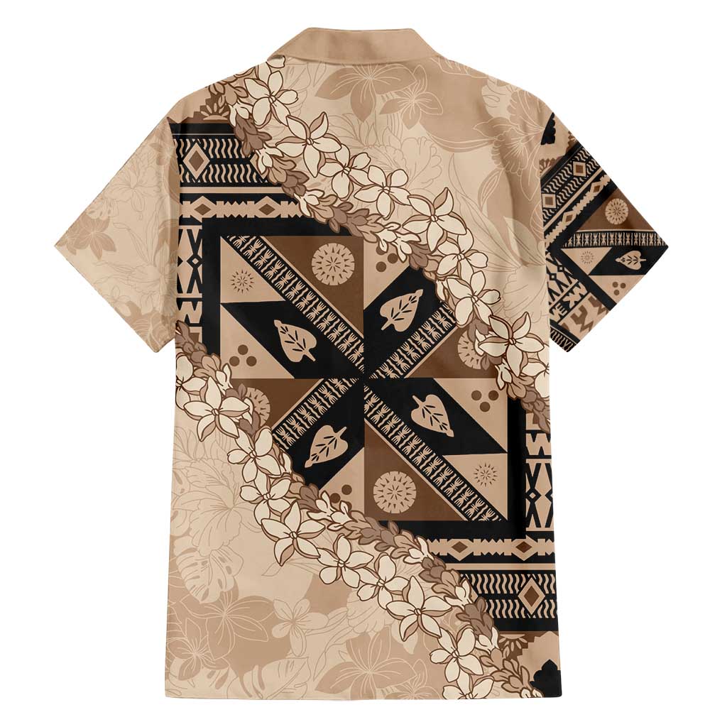 Bula Fiji Plumeria Tagimoucia Salusalu Beige Family Matching Puletasi and Hawaiian Shirt Kaiviti Masi LT7 - Polynesian Pride