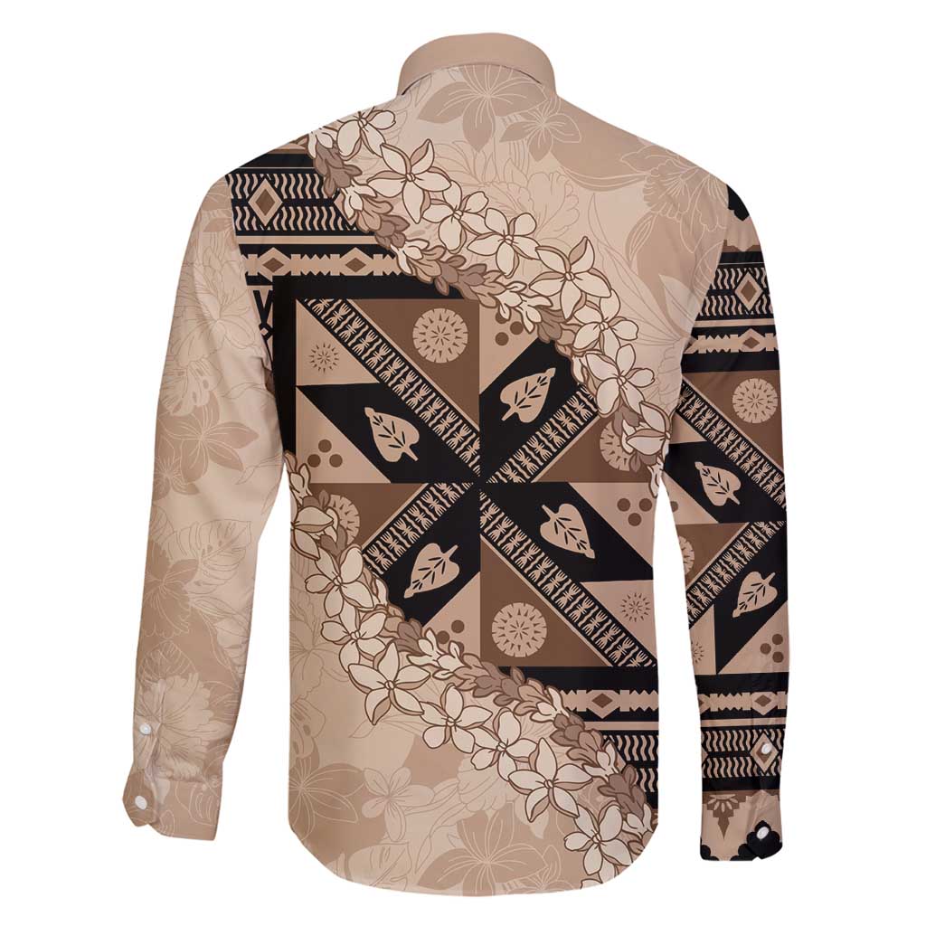 Bula Fiji Plumeria Tagimoucia Salusalu Beige Family Matching Puletasi and Hawaiian Shirt Kaiviti Masi LT7 - Polynesian Pride