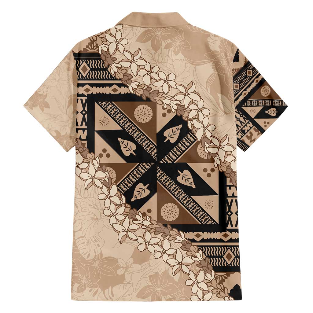 Bula Fiji Plumeria Tagimoucia Salusalu Beige Family Matching Short Sleeve Bodycon Dress and Hawaiian Shirt Kaiviti Masi LT7 - Polynesian Pride