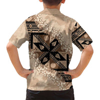 Bula Fiji Plumeria Tagimoucia Salusalu Beige Family Matching Summer Maxi Dress and Hawaiian Shirt Kaiviti Masi LT7 - Polynesian Pride