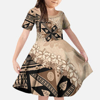 Bula Fiji Plumeria Tagimoucia Salusalu Beige Family Matching Summer Maxi Dress and Hawaiian Shirt Kaiviti Masi LT7 Daughter's Dress Beige - Polynesian Pride