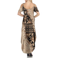 Bula Fiji Plumeria Tagimoucia Salusalu Beige Family Matching Summer Maxi Dress and Hawaiian Shirt Kaiviti Masi LT7 - Polynesian Pride