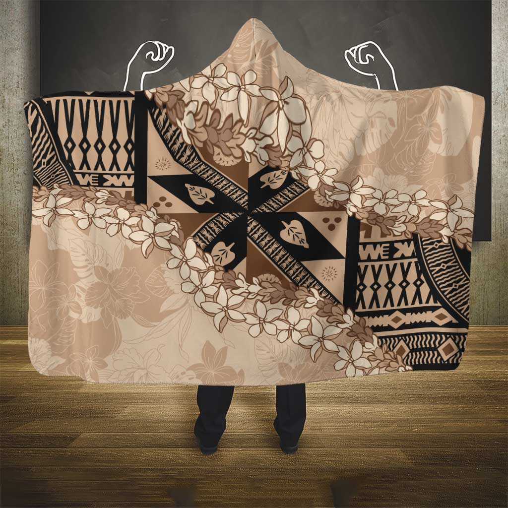 Bula Fiji Plumeria Tagimoucia Salusalu Beige Hooded Blanket Kaiviti Masi LT7 - Polynesian Pride