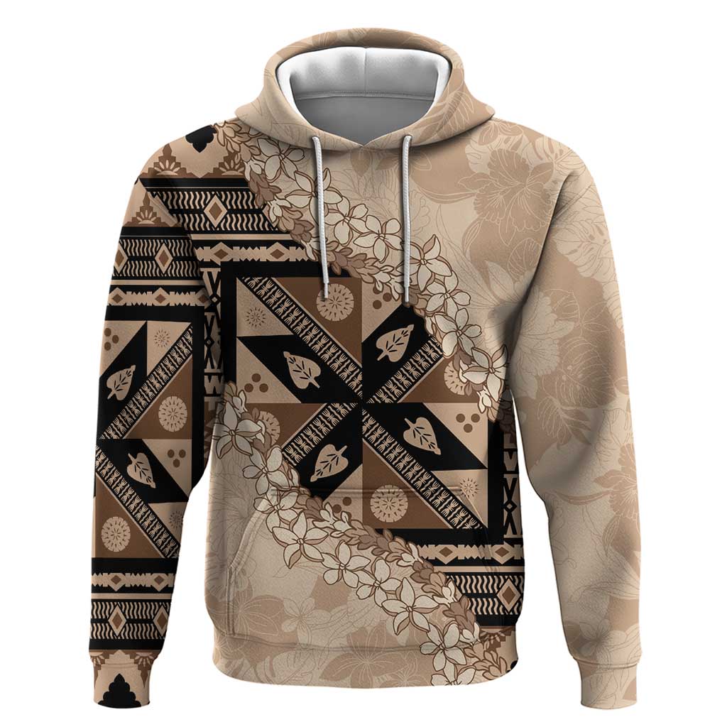 Bula Fiji Plumeria Tagimoucia Salusalu Beige Hoodie Kaiviti Masi - Polynesian Pride
