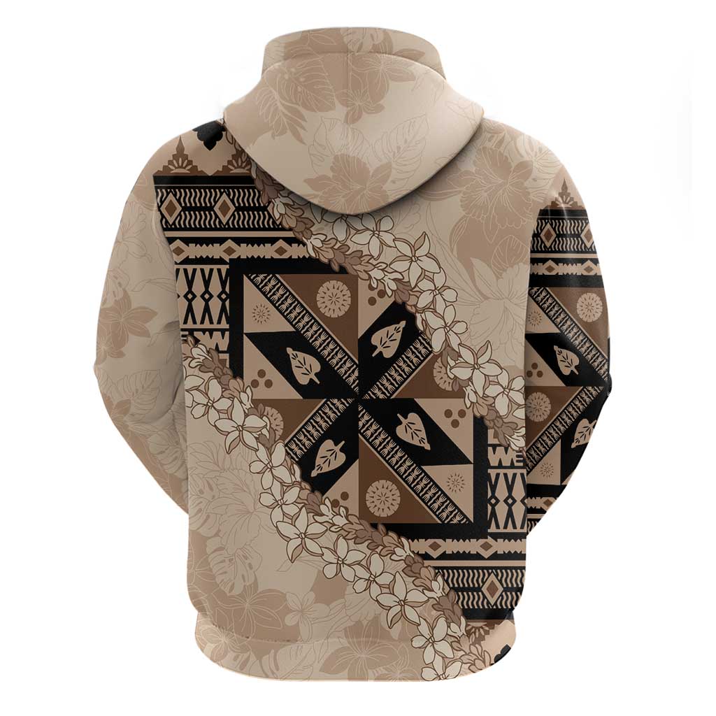 Bula Fiji Plumeria Tagimoucia Salusalu Beige Hoodie Kaiviti Masi LT7 - Polynesian Pride