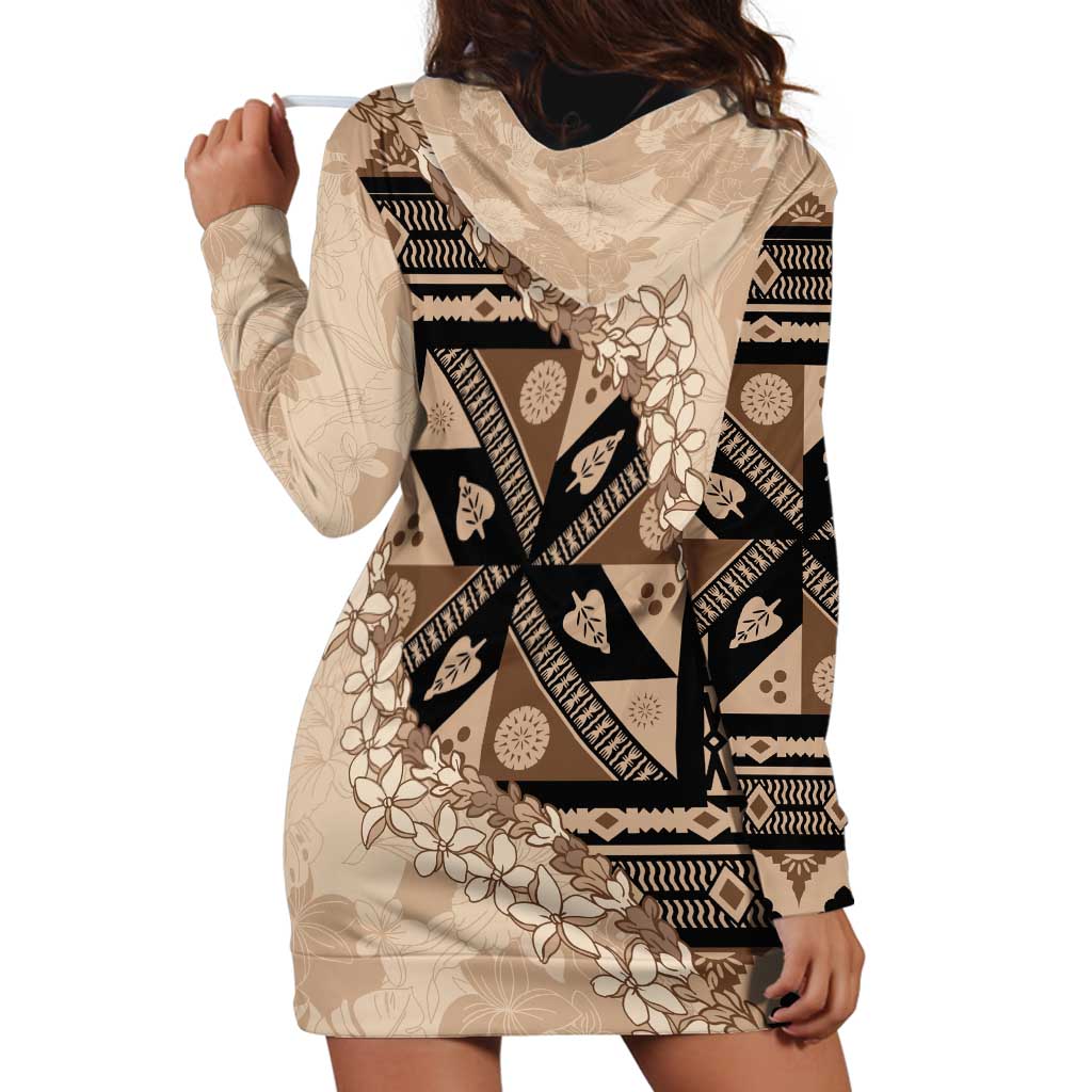 Bula Fiji Plumeria Tagimoucia Salusalu Beige Hoodie Dress Kaiviti Masi LT7 - Polynesian Pride