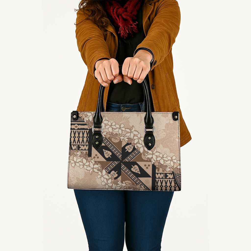 Bula Fiji Plumeria Tagimoucia Salusalu Beige Leather Bag Kaiviti Masi LT7 - Polynesian Pride