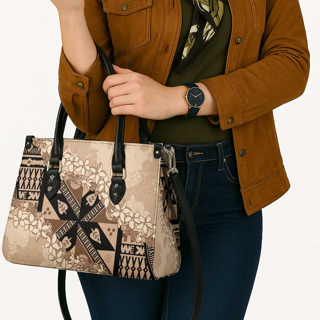 Bula Fiji Plumeria Tagimoucia Salusalu Beige Leather Bag Kaiviti Masi LT7 - Polynesian Pride