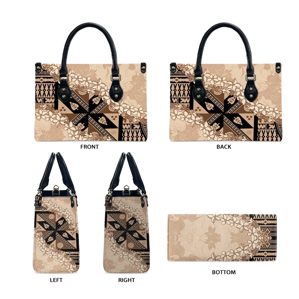 Bula Fiji Plumeria Tagimoucia Salusalu Beige Leather Bag Kaiviti Masi LT7 - Polynesian Pride