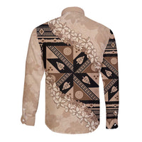 Bula Fiji Plumeria Tagimoucia Salusalu Beige Long Sleeve Button Shirt Kaiviti Masi LT7 - Polynesian Pride