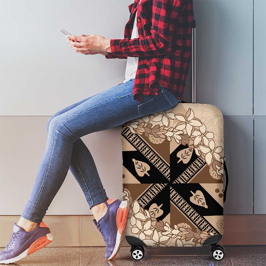 Bula Fiji Plumeria Tagimoucia Salusalu Beige Luggage Cover Kaiviti Masi LT7 - Polynesian Pride