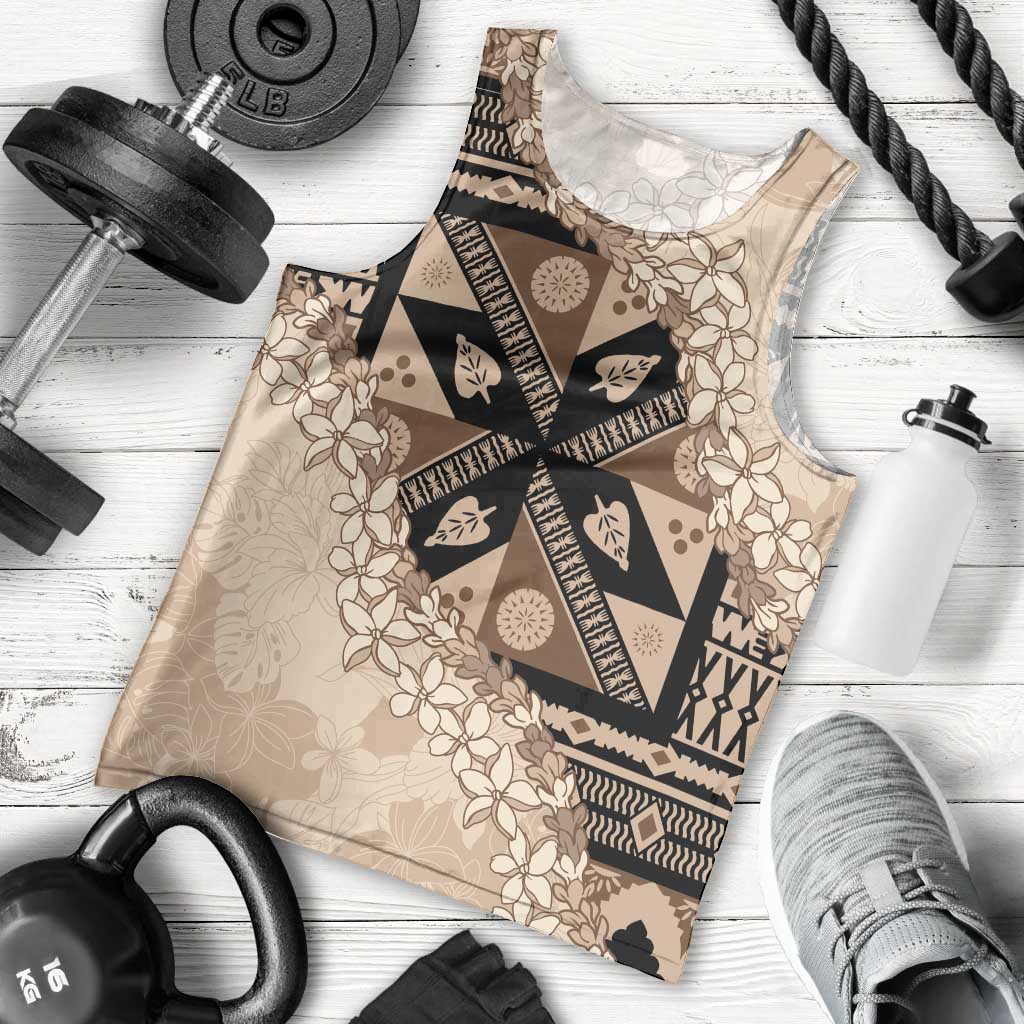 Bula Fiji Plumeria Tagimoucia Salusalu Beige Men Tank Top Kaiviti Masi LT7 - Polynesian Pride