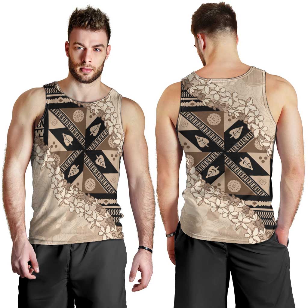 Bula Fiji Plumeria Tagimoucia Salusalu Beige Men Tank Top Kaiviti Masi LT7 - Polynesian Pride