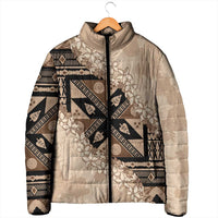 Bula Fiji Plumeria Tagimoucia Salusalu Beige Padded Jacket Kaiviti Masi LT7 - Polynesian Pride