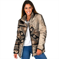 Bula Fiji Plumeria Tagimoucia Salusalu Beige Padded Jacket Kaiviti Masi LT7 Women Beige - Polynesian Pride