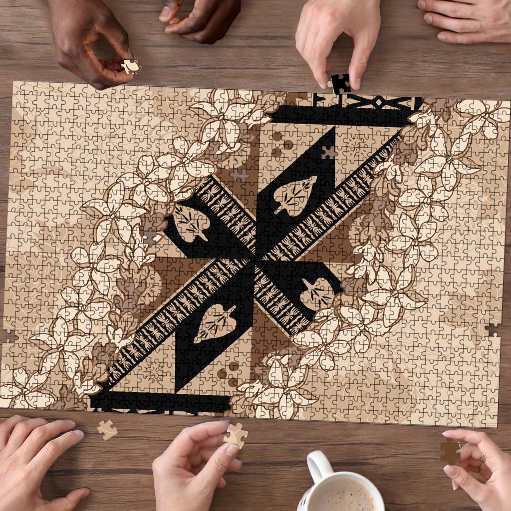 Bula Fiji Plumeria Tagimoucia Salusalu Beige Puzzle Kaiviti Masi LT7 - Polynesian Pride