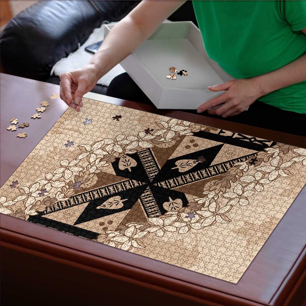 Bula Fiji Plumeria Tagimoucia Salusalu Beige Puzzle Kaiviti Masi LT7 - Polynesian Pride