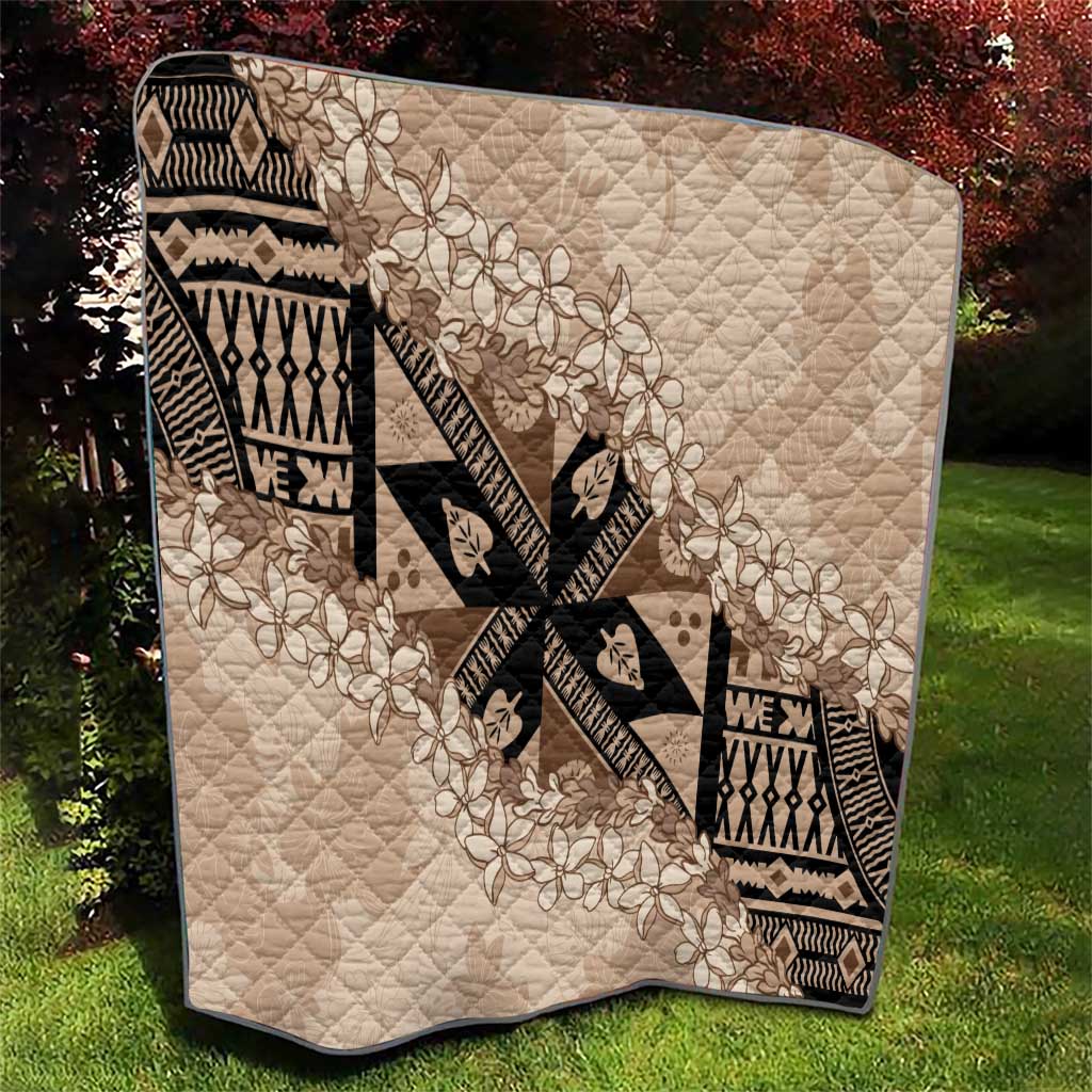 Bula Fiji Plumeria Tagimoucia Salusalu Beige Quilt Kaiviti Masi LT7 - Polynesian Pride