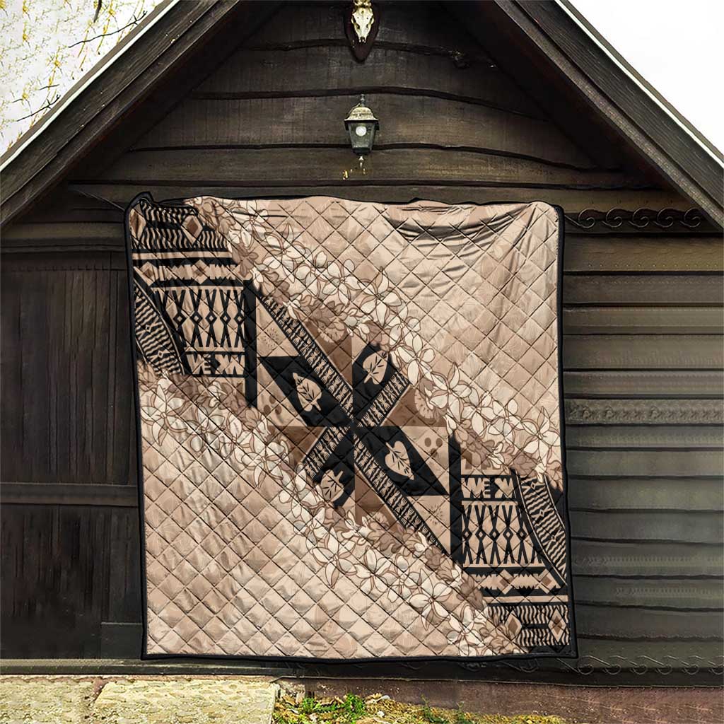 Bula Fiji Plumeria Tagimoucia Salusalu Beige Quilt Kaiviti Masi LT7 - Polynesian Pride