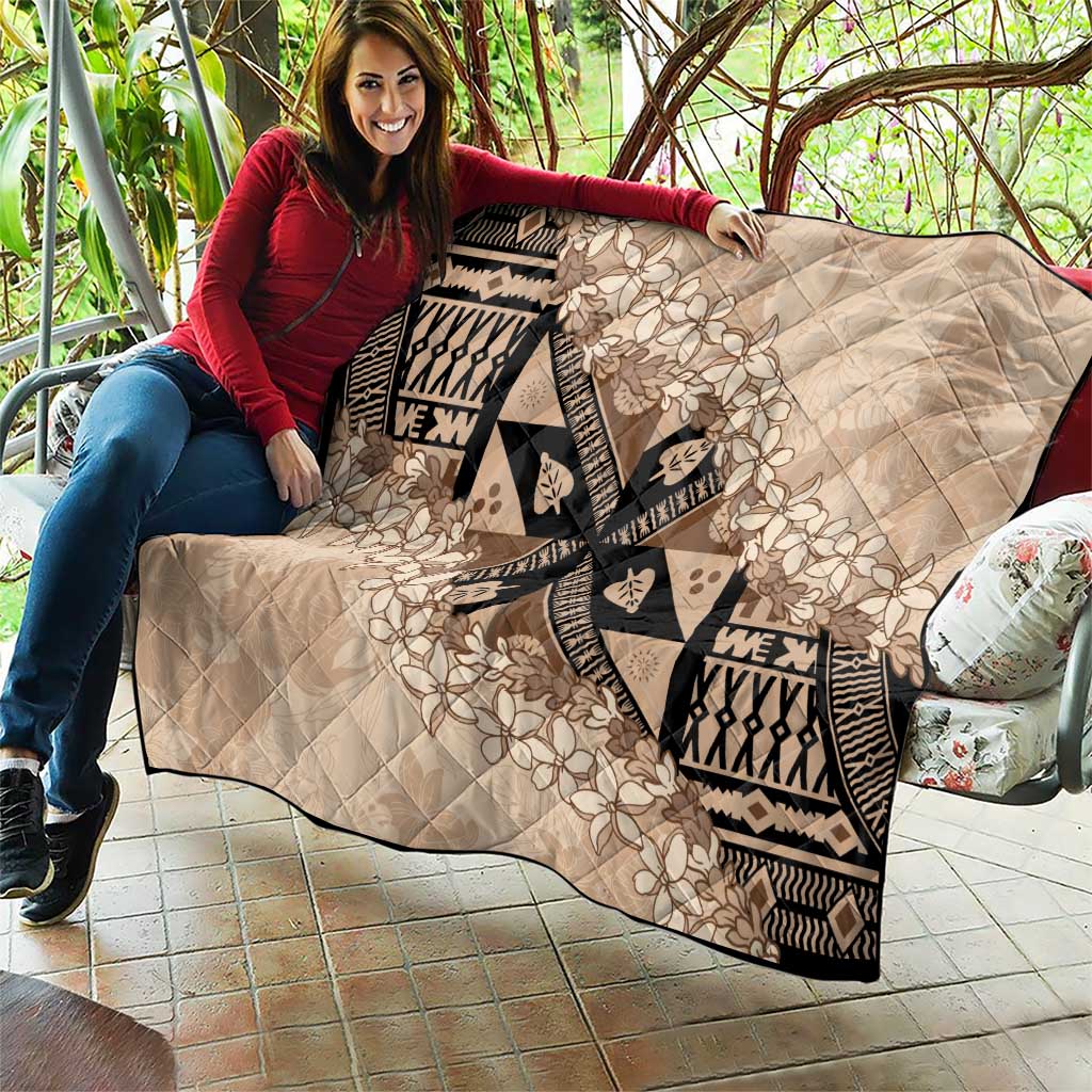 Bula Fiji Plumeria Tagimoucia Salusalu Beige Quilt Kaiviti Masi LT7 - Polynesian Pride