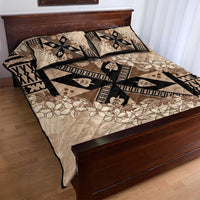 Bula Fiji Plumeria Tagimoucia Salusalu Beige Quilt Bed Set Kaiviti Masi LT7 - Polynesian Pride
