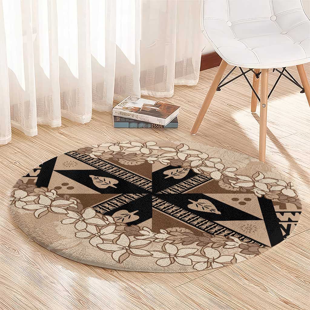 Bula Fiji Plumeria Tagimoucia Salusalu Beige Round Carpet Kaiviti Masi LT7 - Polynesian Pride