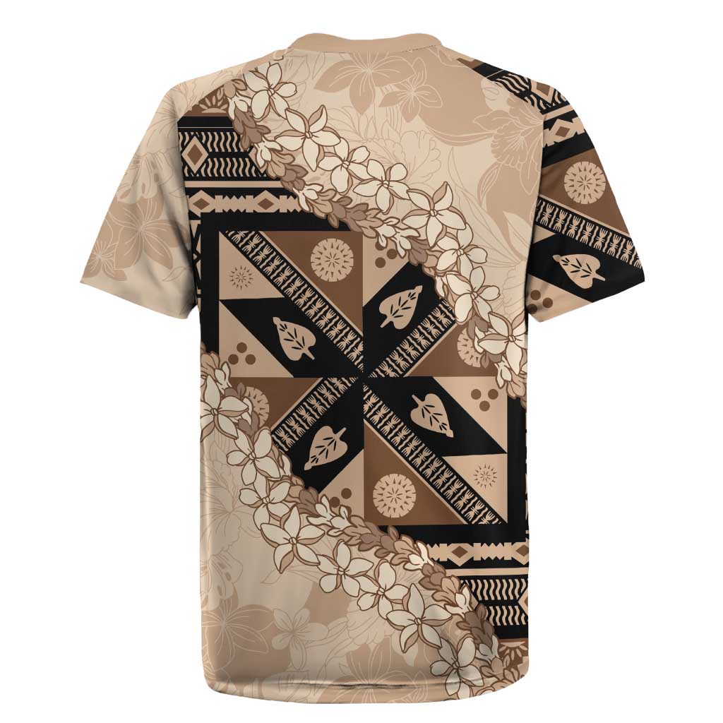 Bula Fiji Plumeria Tagimoucia Salusalu Beige Rugby Jersey Kaiviti Masi LT7 - Polynesian Pride